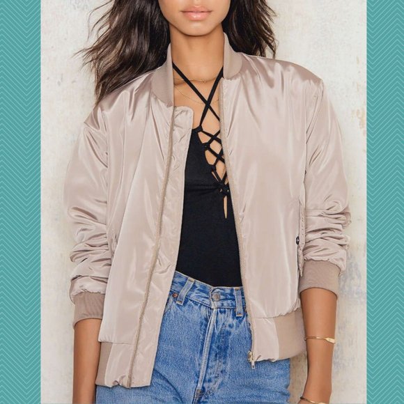 NA-KD Beige Full Zip Lacing Bomber Jacket - Picture 2 of 6